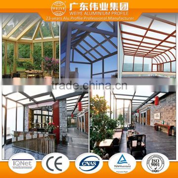 aluminium extrusion factory wood grain finsihed for winter garden/glass house/lowes sunrooms