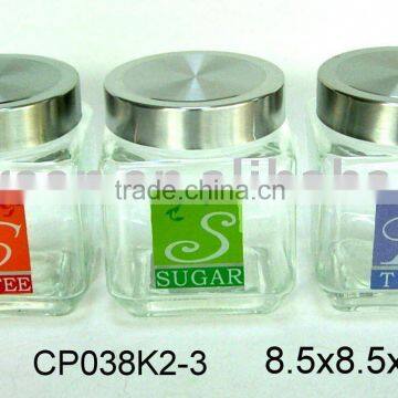 CP038K2-3 square glass jar with printing with screw top lid