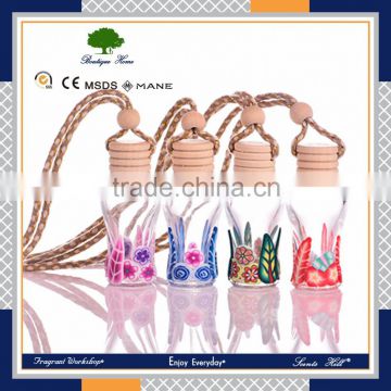15ML empty glass car perfume bottle with wooden caps,hanging car perfume bottle wholesale