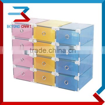 best selling colorful clear plastic PP shoe box with metal frame