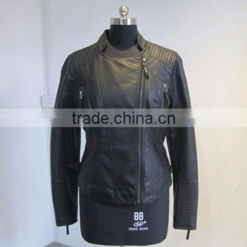 Faux Leather Jacket Women Cothing New 2015 Montage Patchwork Zipper Pockets PU Leather Jacket Fashion Autumn Winter Leather Coat