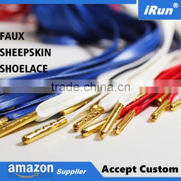 Faux Lambskin Leather Shoelace w/Gold Aglet Tips - Ultra Premium Sheepskin PU Leather Shoes Laces - Accept Custom All Sizes