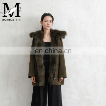 Fashion High Quality 2016 Winter Warm Real Fox Fur Lining Hood Womens Wool Coats
