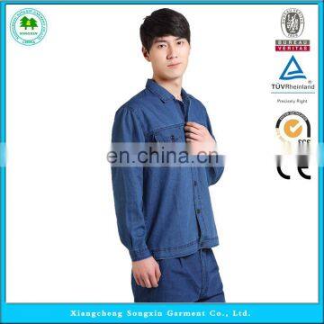 Most popular autumn workwear denim shirts for men long sleeve uniforms for worker