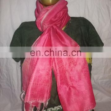 Long Scarf Pink Banarasi Embroidery work Silk Shawl Wrap