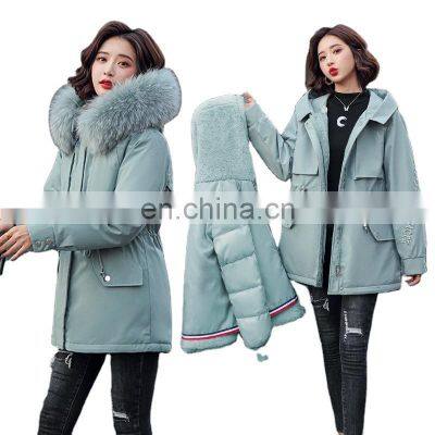 Women's large fur collar cotton Detachable long fashion Korean style plus down warm down padded jacket tooling women Parkas