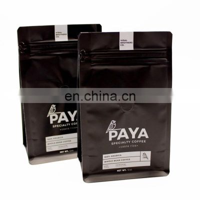Custom printed flat bottom box pouch 1kg coffee bag with degassing valve