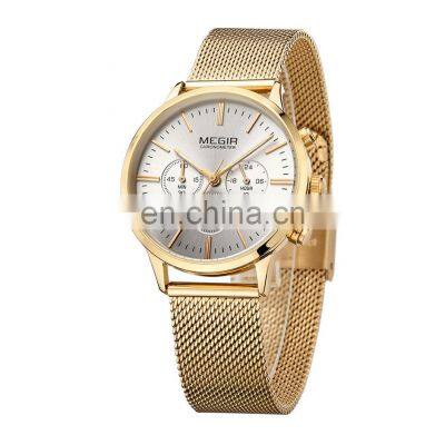 MEGIR MS2011L New Hot Sale Lady Watch Chronograph And Date Quartz Stainless Steel Watch Factory In China