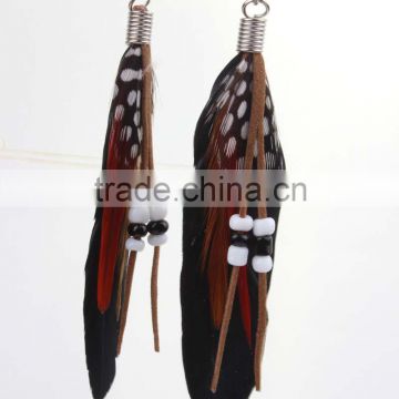 Long feather earring with cheap feather dangle grey earring for girls wholesale