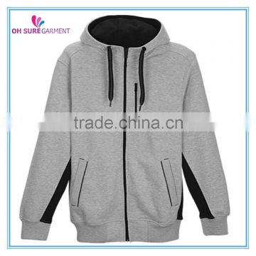 100% cotton contrast color gym hoodie zipper up fitness hoodie