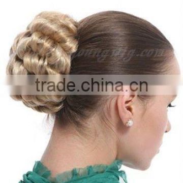 Curly hair chignon, hand made synthetic hair squishy bun pieces