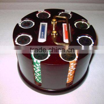 poker chips with Wooden round tray , 200 pieces poker chips with custom design