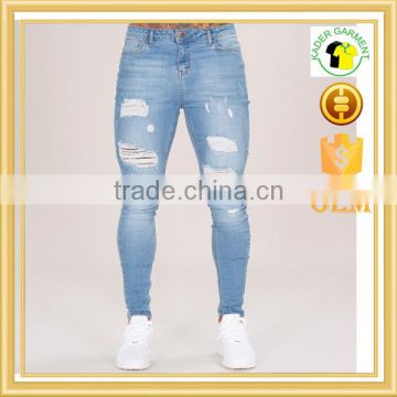 Hot sale jeans 2017 mens light blue skinny distressed denim jeans