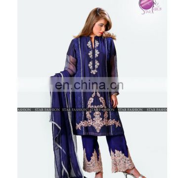Pakistani/Indian Embroidered Hand Touched Fancy Shalwar & Kameez Elegant party wear three pieces suits.