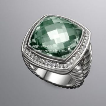 Fine Jewelry 925 Sterling Silver 17mm Prasiolite Albion Ring