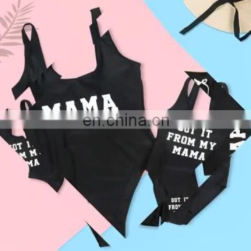 Manufacturer Solid Color Letter Print One Piece Brazilian Beach Men Women Kid Bikini Family swimwear & beachwear