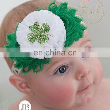 Baby St. Patrick's Day headband with diamond Girl Green Four Leaf Clover Hair Band vital
