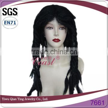 Lady's fake black synthetic spring curl braid hair wig