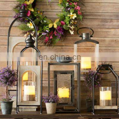 Country home decor wooden candle holder white wooden lantern
