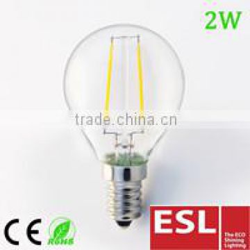 2016 new product hot selling g45 e14 2w led bulb lamp 220v-240v filament led bulbs with CE&RoHS 2Years Warantty 6000k