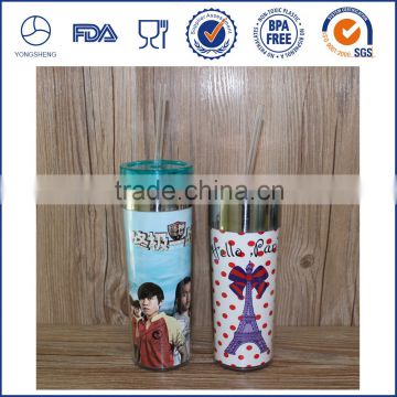 Promotional Customized double wall travel mug/auto mug with straw                        
                                                Quality Choice