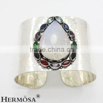 Alibaba Wholesale Product New Design White Opal Topaz Silver Gemstone Band Cuff Bangle