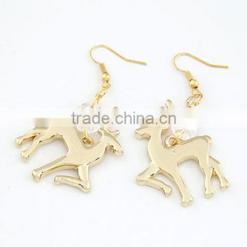 Chrismas motif ornaments New 2013 promotion crystal gold metal alloy elk earring wholesale earring