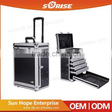 High Quality Lovely Latest Rolling Aluminum Train Makeup Case Trolley