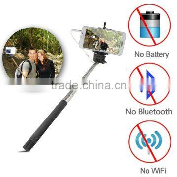 Plug-and-play 3.5mm Wired Monopod With Adjustable Phone Mount Holder For Mobile Phones--Anti-twist Groove