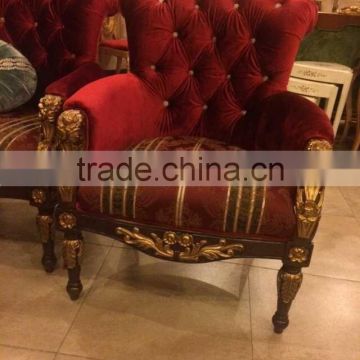 Great British Style Palace Single Sofa Chair, Hand Carved Wood Side Chair With Gold Leaf,Luxury Living Room Furniture Set