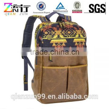 Khaki Brown Aztec Canvas and Leather Trim Computer Shoulder Backpack Bags