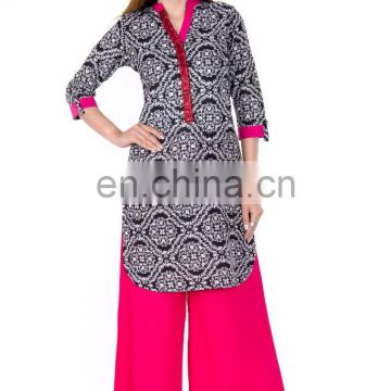 Indian style short tunic Kurtis fashioned 100% cotton band collar 3/4 sleeve manufacturer india