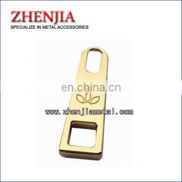 metal zipper puller for handbags and garments engraved with customer's logo
