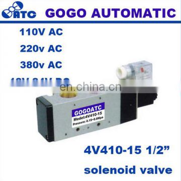 GOGO Pneumatic single coil solenoid valve air 4V410-15 Port 1/2" BSP 24V DC 5 way electric control valve with Plug red LED light