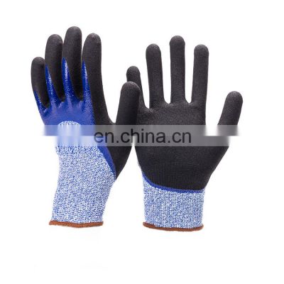 13 gauge cut resistant HPPE sandy nitrile level 5 protection gloves