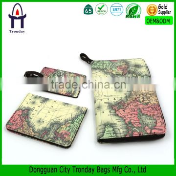 Wholesale world map printing wallet , travel wallet sets with PU material