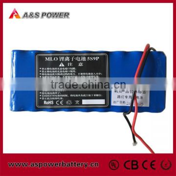 Rechargeable 18650 5S9P 18.5v 18ah li-ion battery pack for LED light