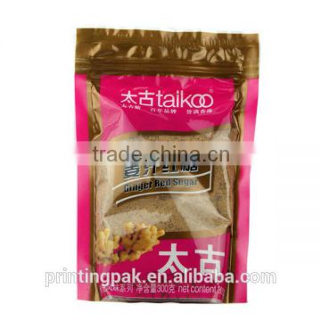Quality 3 Side Flat Seal spice sachet with Zipper at the Top for black sugar 300g