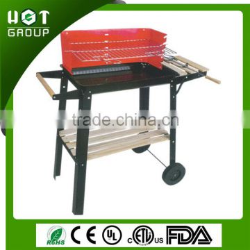 Large rectangular wooden frame charcoal outdoor bbq stove