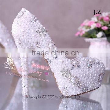 OW12 resale sexy lady beads platforem high heel wedding white shoes