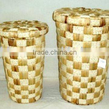 Set of Two Round Wicker Laundry Hamper