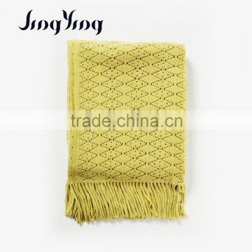 Best sale yellow color crochet knitted soft acrylic blanket