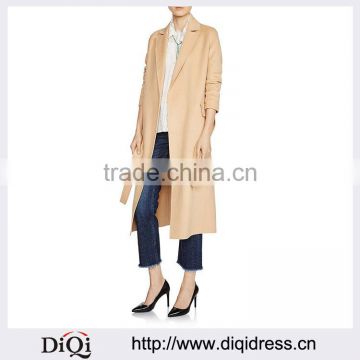 Customized Lady Apparel Long Sleeves Detachable Belted Loops Double-faced Long Coat(DQM013C)