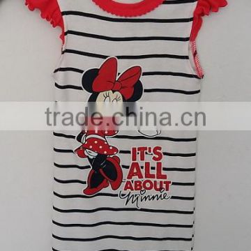 cool baby girls stripes and micky printed sleeveless knitted romper for summer