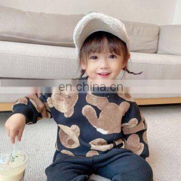 2020 children's clothing autumn and winter new products for small and medium children's sweaters Korean fleece grey fabric print