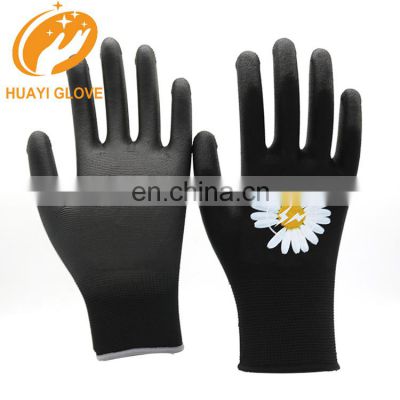 Polyester Shell PU Coated Glove Durable Lightweight 13G Black Hand Safety Gardening Electronic Repairing Work