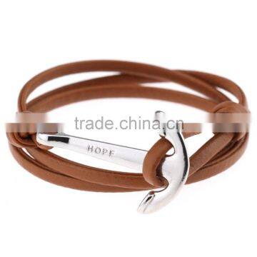 Fashion Classic Men Bracelet Jewelry Stainless Steel Anchor Leather Bracelets