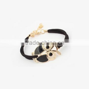 Fashion Lovely Rhinestone Owl Charm Designs Gold Jewellery Leather Bracelet 2016