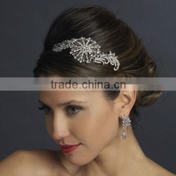 Alluring Antique Silver Clear Crystal Side Accented Headpiece