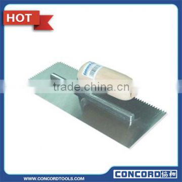 280x120x0.7mm Plastering trowels with wooden handle, open type,V-notch